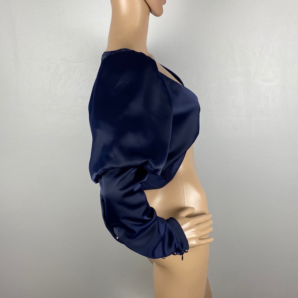 NEW NBD REVOLVE BLUE SATIN LONG SLEEVE CROP TOP - Picture 5 of 8